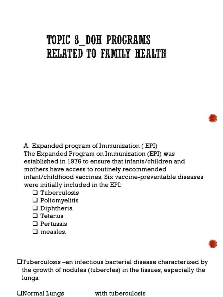 DOH Family Health Programs Overview | PDF | Poliomyelitis | Tuberculosis
