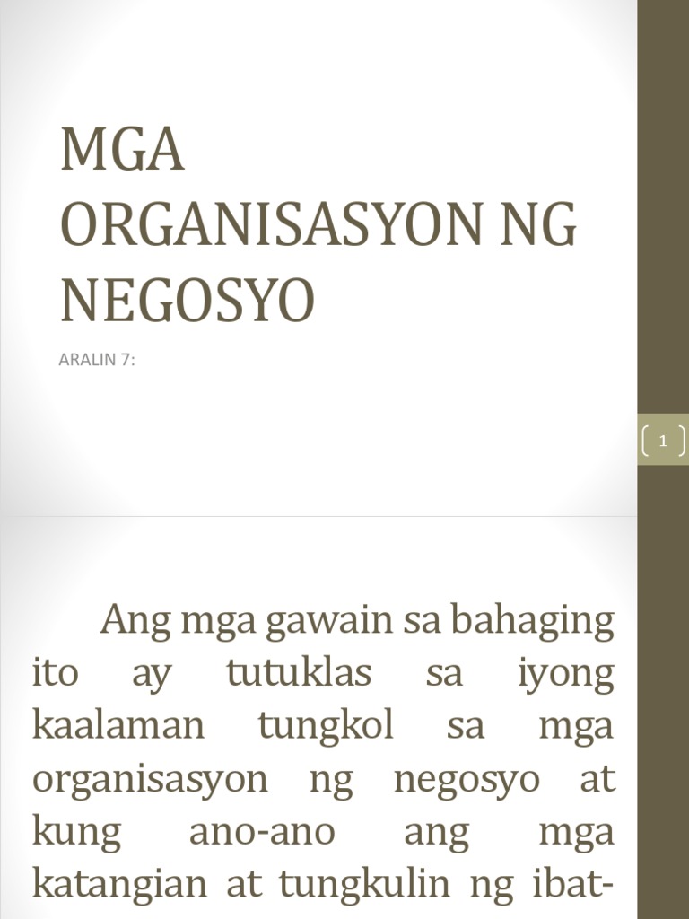 Mga Organisasyon NG Negosyo | PDF