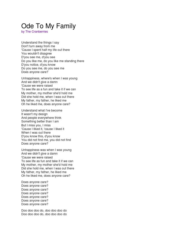Ode To My Family By The Cranberries Pdf