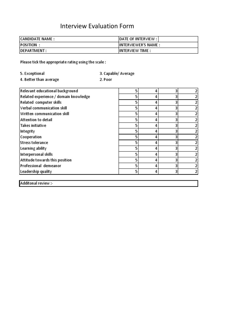 Interview Evaluation Form Template | PDF | Career & Growth