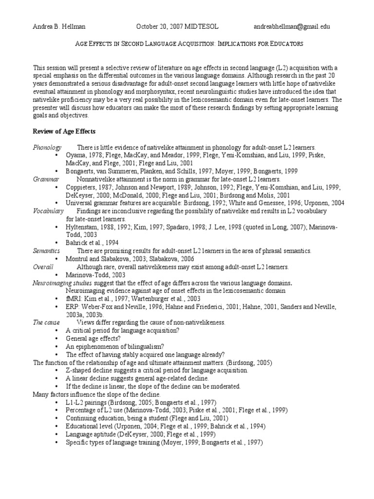 Review of Age Effects: Phonology | PDF | Second Language | Second ...