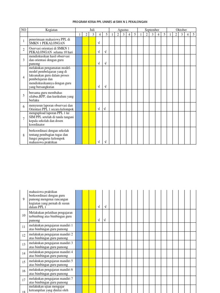Program Kerja PPL di SMK N 1 Pekalongan | PDF