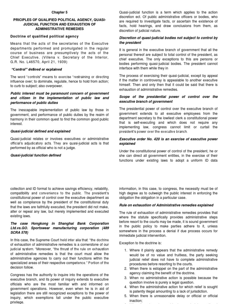Priciples of Qualified Political Agency, QuasiJudicial Function and