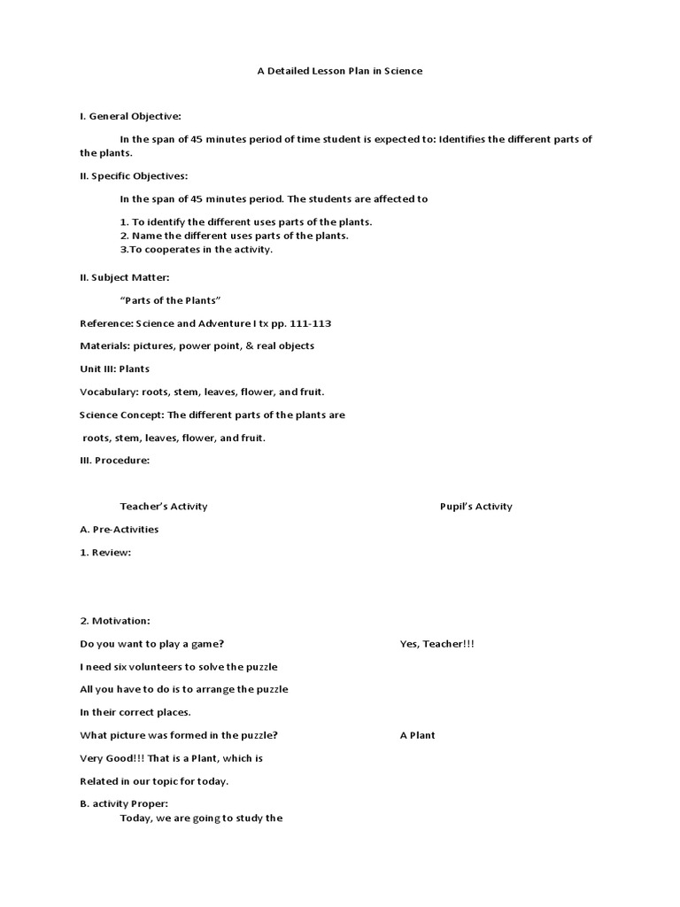 Lesson Plan: Parts of a Flower | PDF | Petal | Flowers