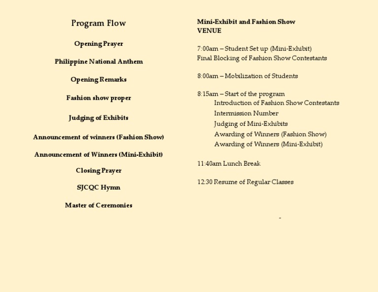 Program Flow for a Student Mini-Exhibit and Fashion Show Competition | PDF