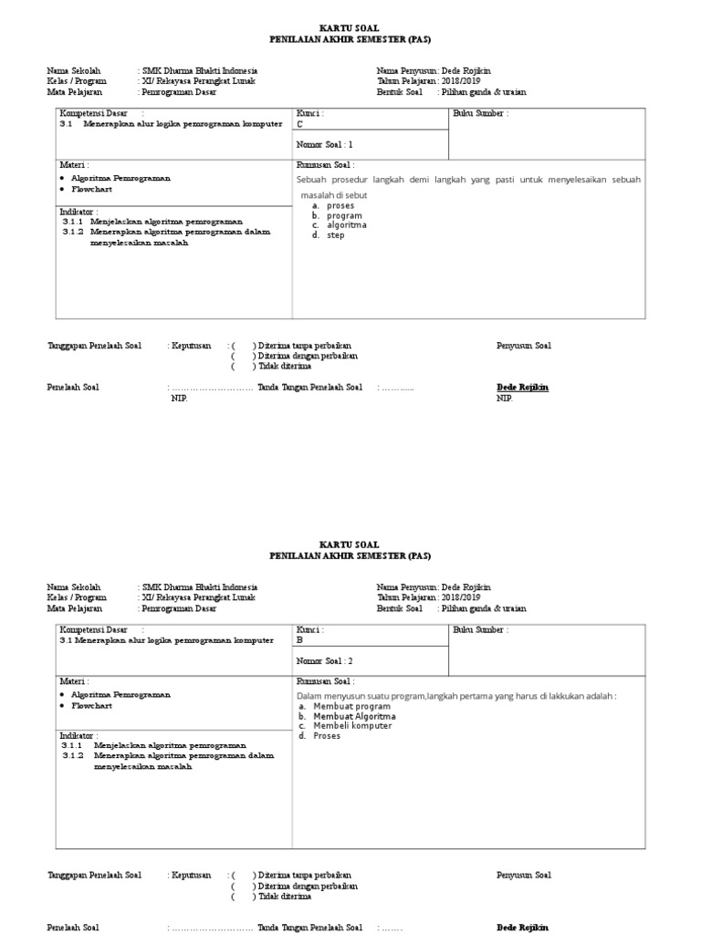 Kartu Soal Pemrograman Dasar2