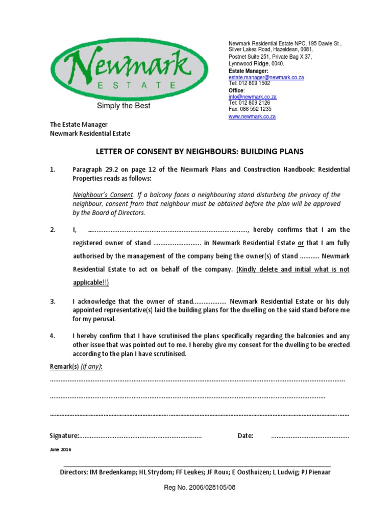 Neighbour Consent Letter for Building Plans | PDF