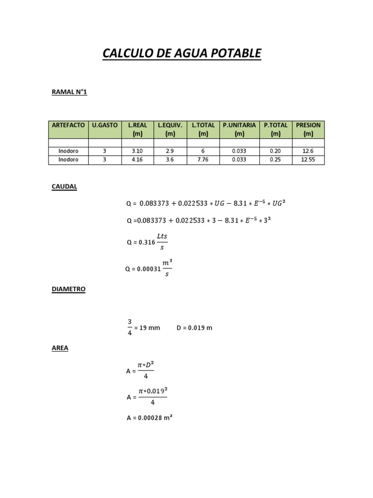 Calculo de Agua Potable | PDF | Hygiene | Public Health