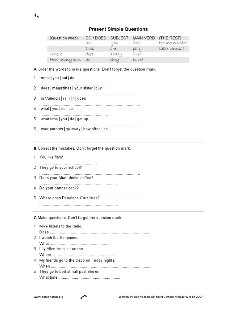 Present Simple Questions 1 PDF | PDF | Morphology | Languages