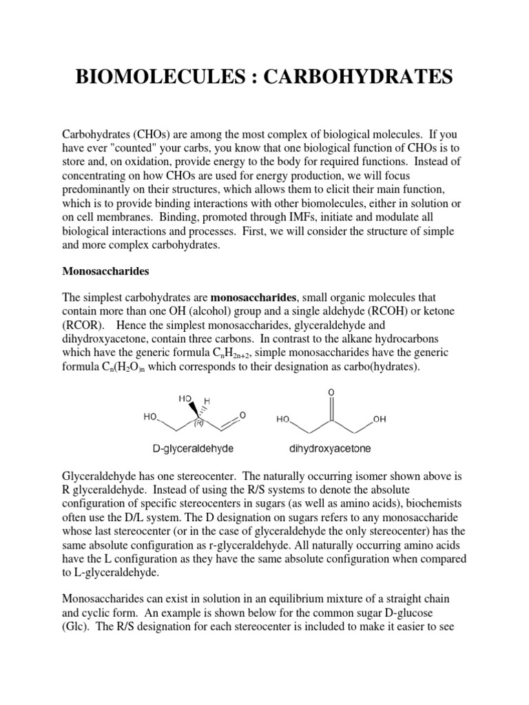 Biomolecules Carbohydrates PDF Polysaccharide Carbohydrates