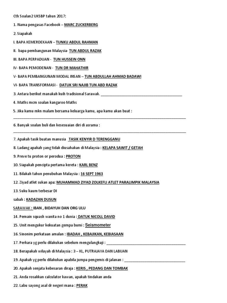 Contoh Soalan Uksbp