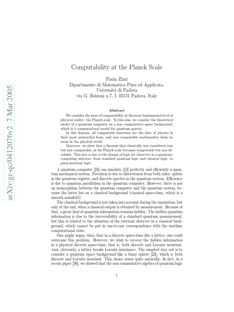 Quantum Computability at Planck Scale | PDF | Quantum Mechanics ...