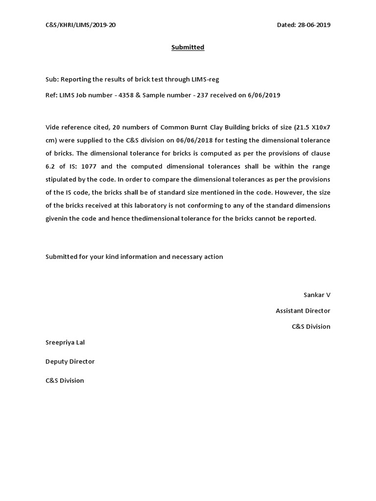 Brick Test Results and Tolerances Report | PDF