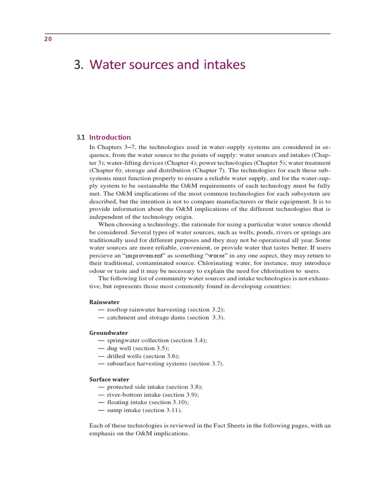 Water Sources and Intakes Overview | PDF | Drinking Water | Groundwater