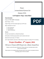 Project Deadline: 4 August, 2016: Project Electromechanical Systems Lab (Summer 2016)