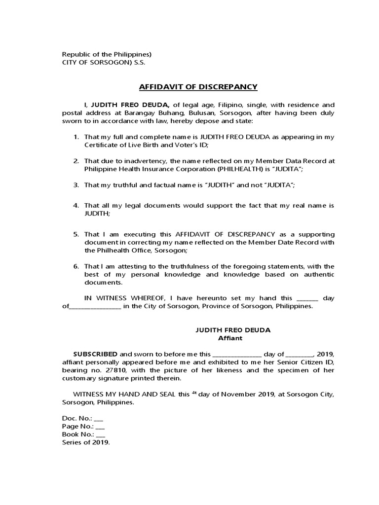 Affidavit of Discrepancy | PDF | Law | Wellness