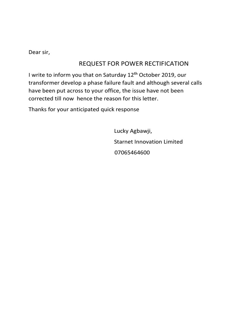 Transformer Fault Complaint Letter | PDF
