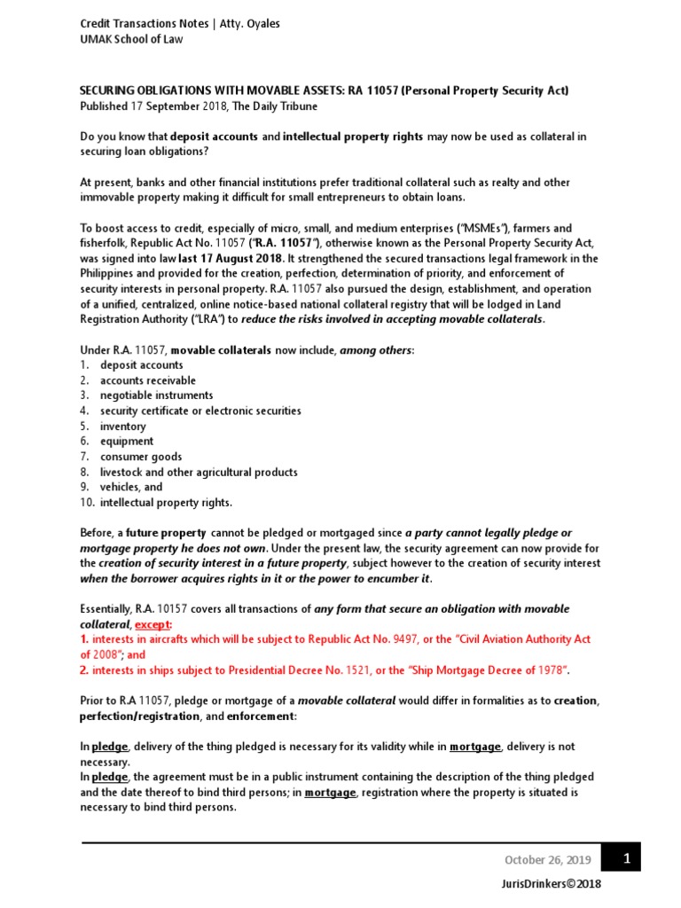 Securing Obligations With Movable Assets | PDF | Security Interest ...