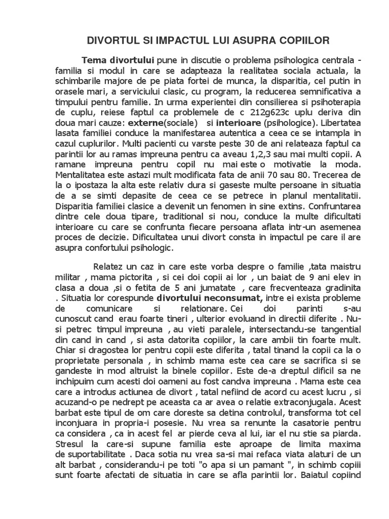 Divortul Si Impactul Lui Asupra Copiilor | PDF