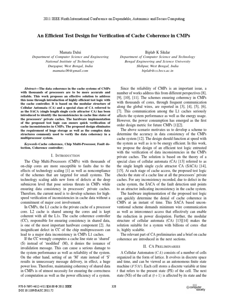 An Efficient Test Design For Verification of Cache Coherence in Cmps ...
