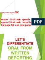 Reminders:: Lesson 1 Final Task-Speech Lesson 2 Final Task - Travel Brochure LM Page 50 Use Oslo Paper