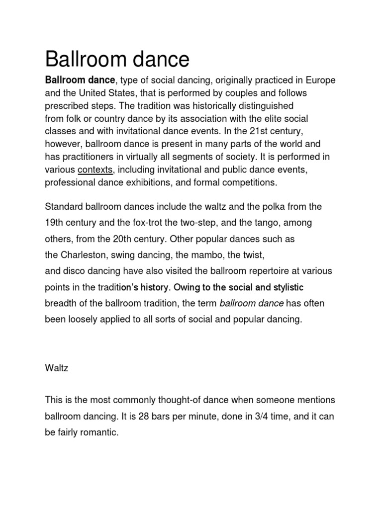 Ballroom Dance Ballroom Dance, Type of Social Dancing, Originally