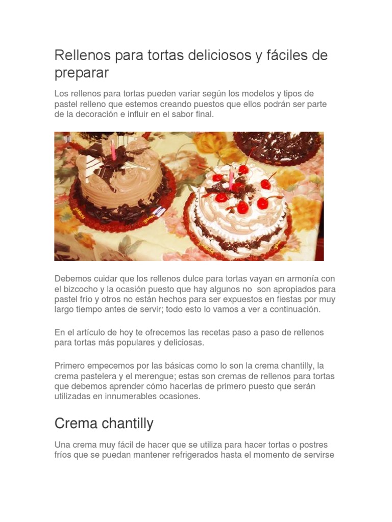 Rellenos Para Tortas Deliciosos Y Faciles De Preparar Pdf Crema Merengue