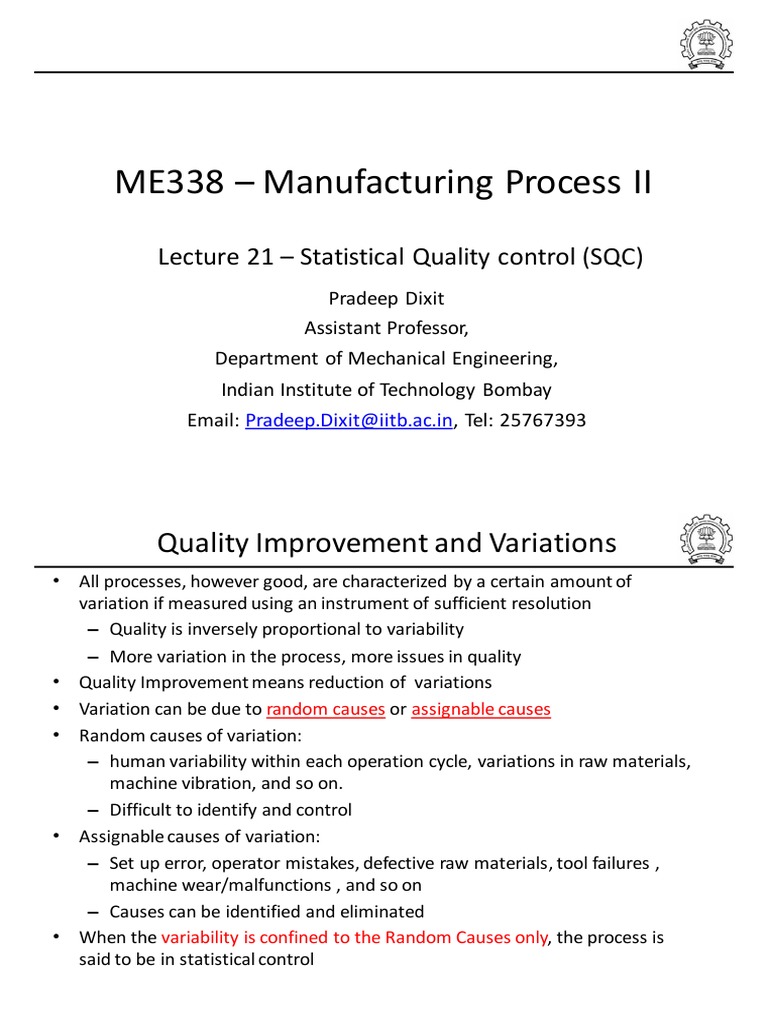 Statistical Quality Control Lecture | PDF | Mean | Standard Deviation