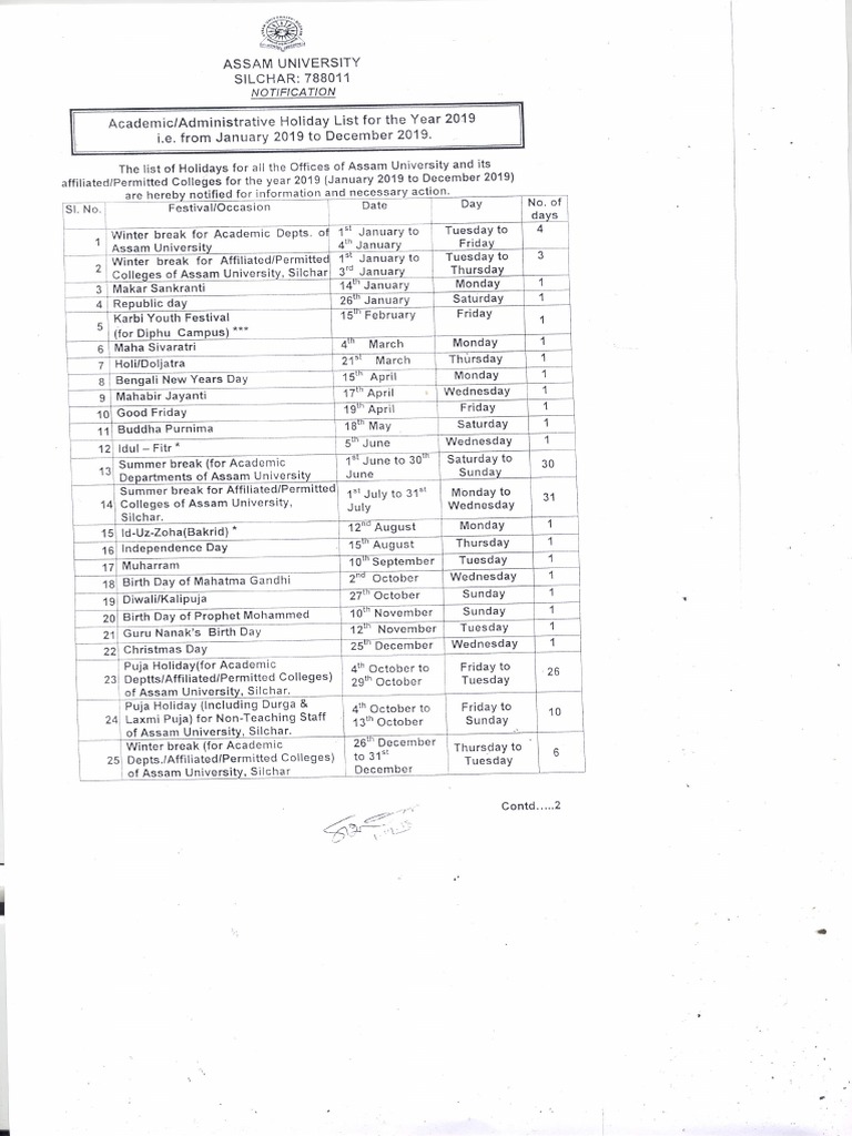 Holiday List PDF