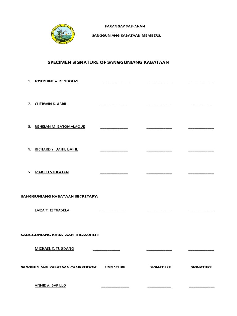 Specimen Signatures of SK Members | PDF | Social Science