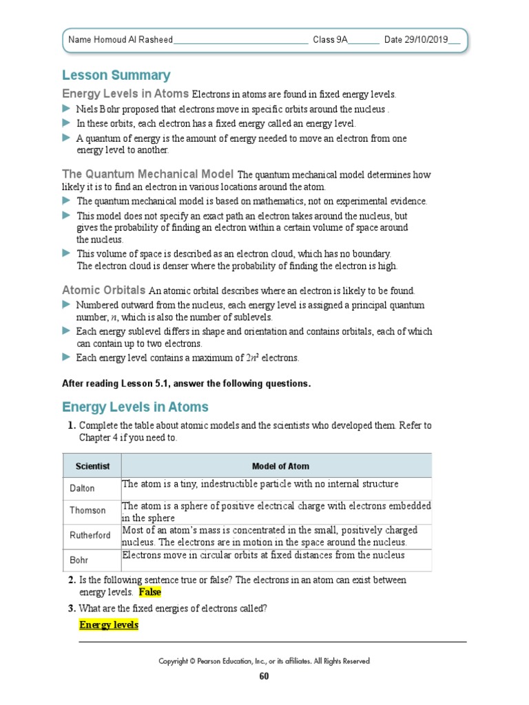 5 1 Revising The Atomic Model Pdf Atomic Orbital Energy Level