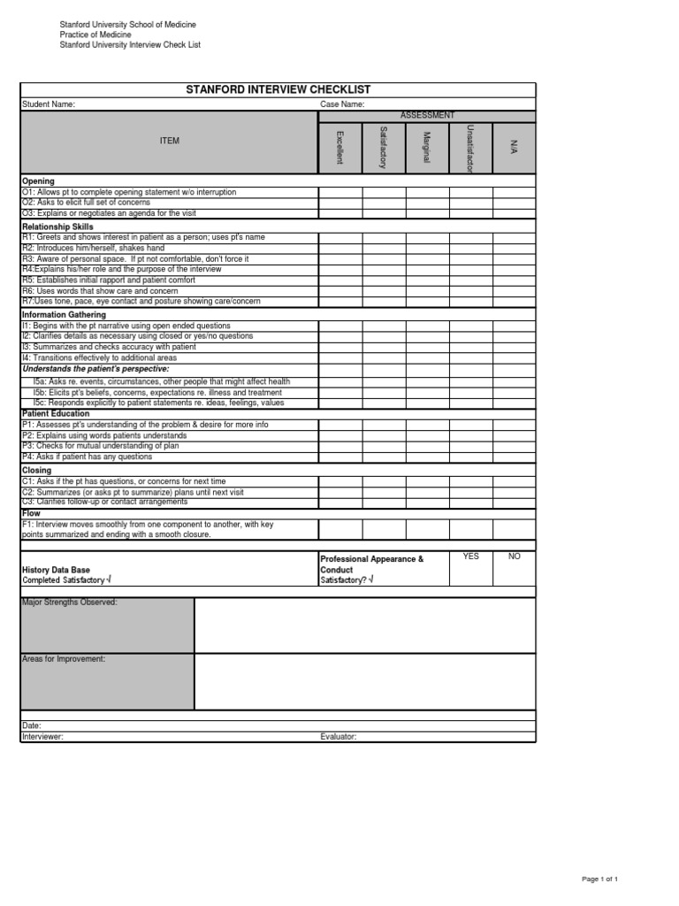 Stanford Medicine Interview Checklist | PDF | Behavioural Sciences ...