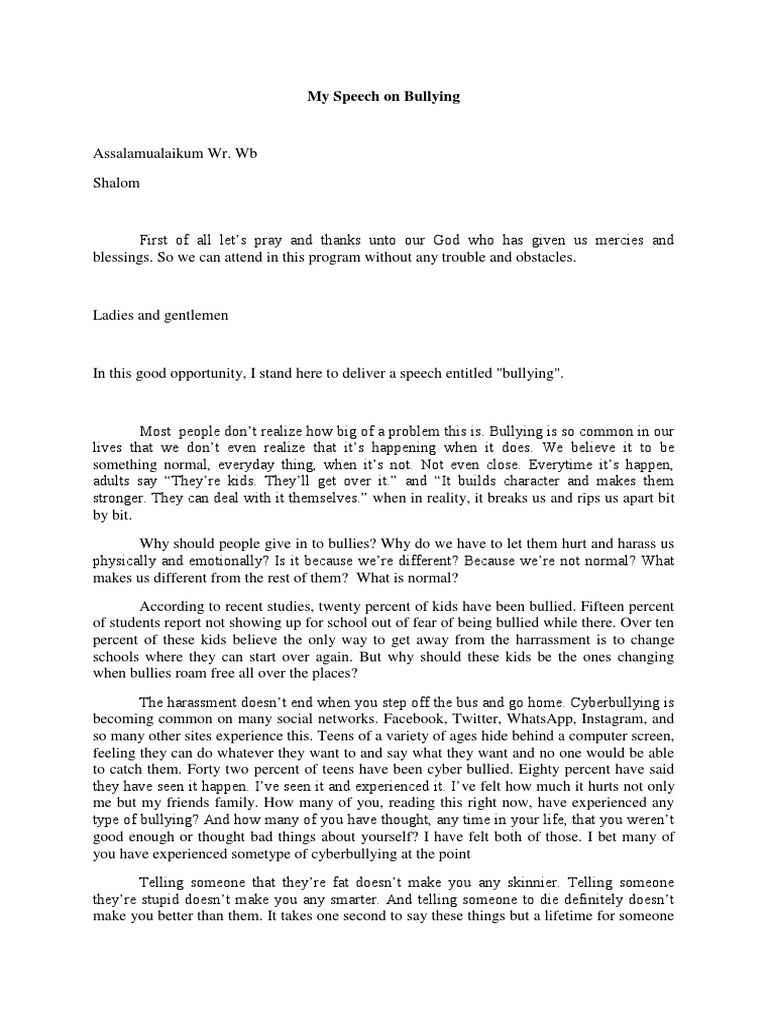 Pidato Bahasa Inggris  PDF  Bullying  Problem Behavior