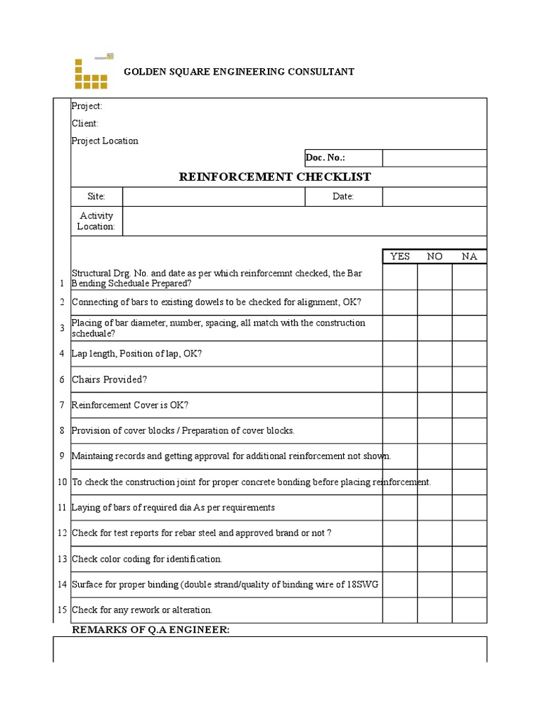 Check List Shutter Rebar | PDF | Economic Sectors | Materials