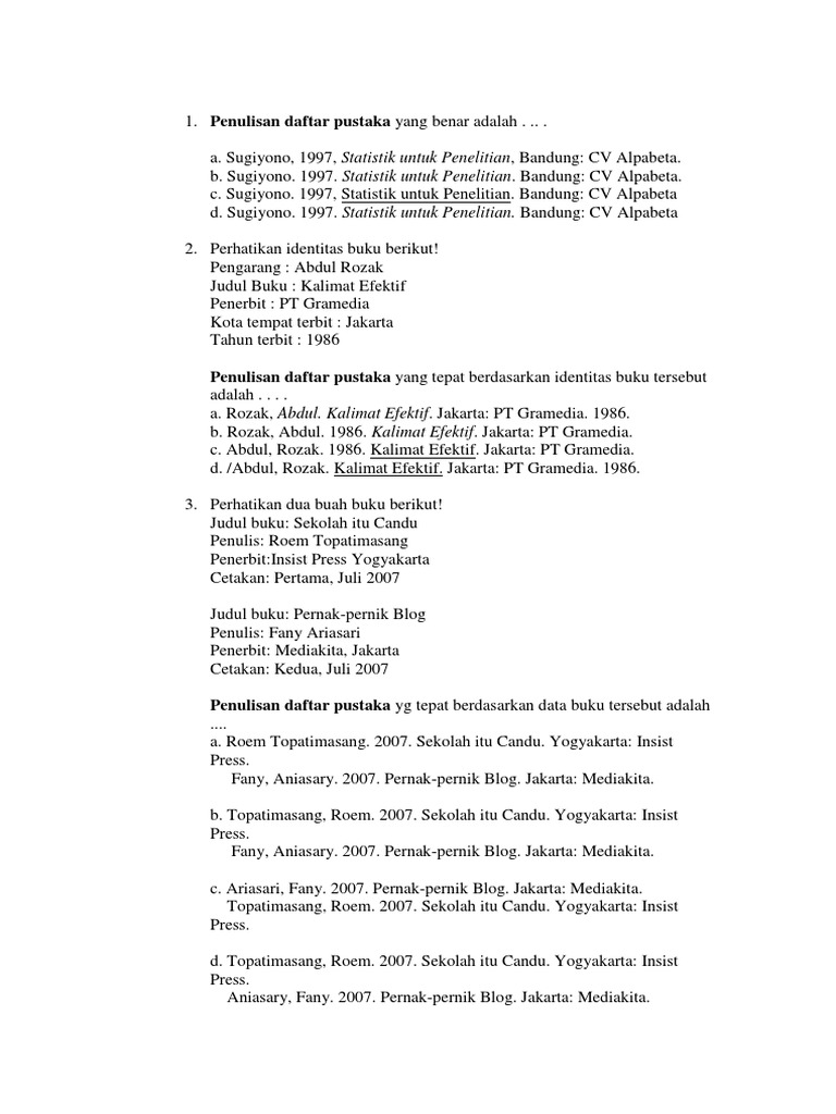 Penulisan Daftar Pustaka Yang Benar Adalah