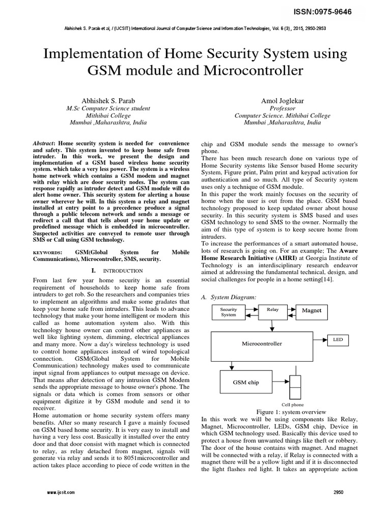 Implementation of Home Security System Using GSM Module and