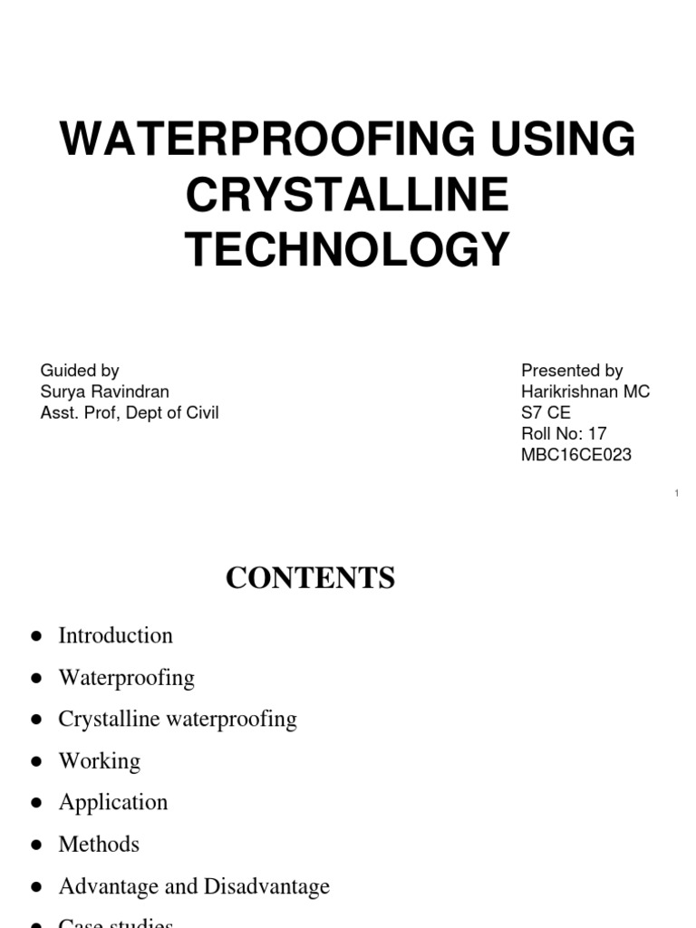 Waterproofing Using Crystalline Technology | PDF | Concrete | Materials
