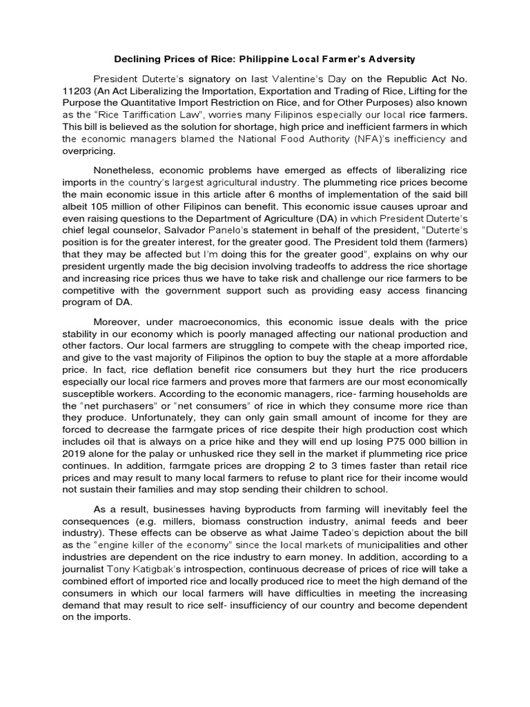 Declining Prices of Rice | PDF | Rice | Rodrigo Duterte
