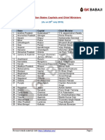 List of Indian States Capitals and Chief Ministers 29th July 2019