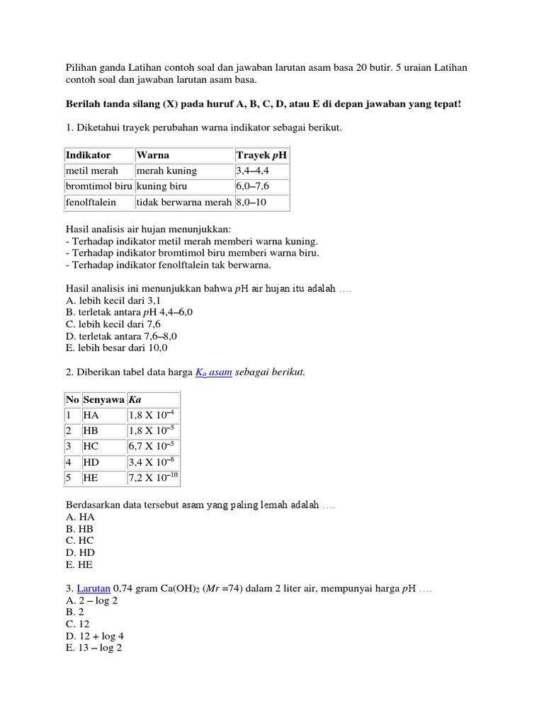 Contoh Soal Materi Larutan Asam Basa