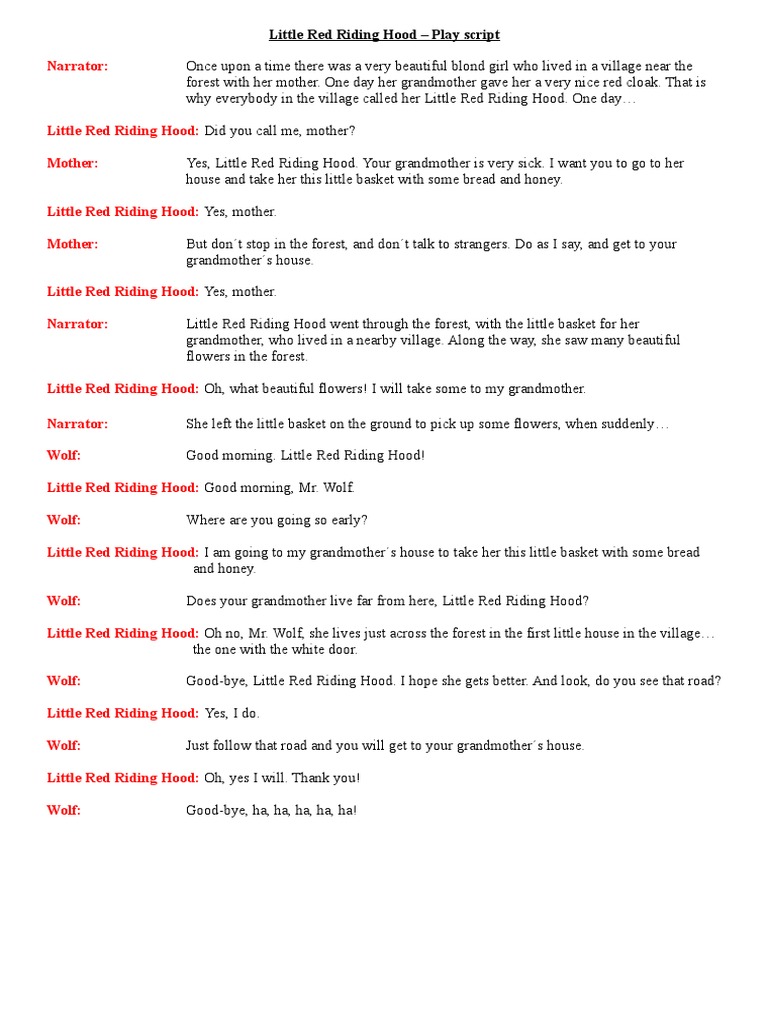 Little Red Riding Hood Script PDF | Little Riding