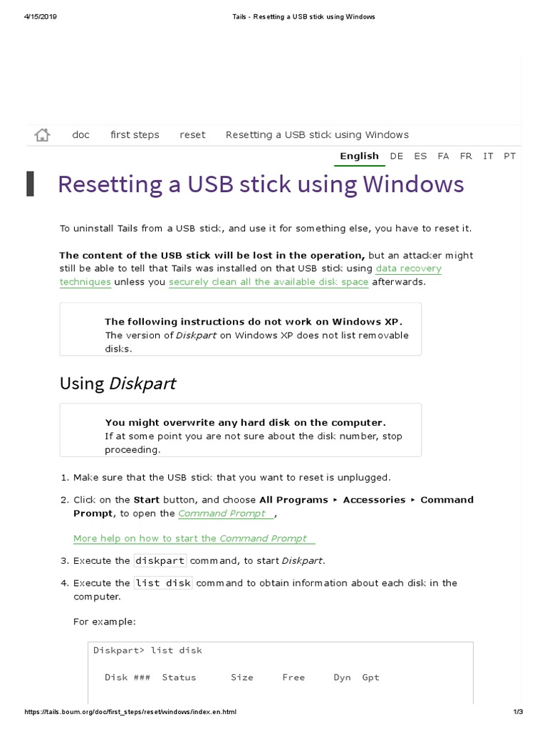 Resetting A USB Stick Using Windows PDF Usb Flash Drive Areas Of