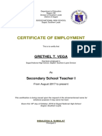 Certificate of Employment: Grethel T. Vega