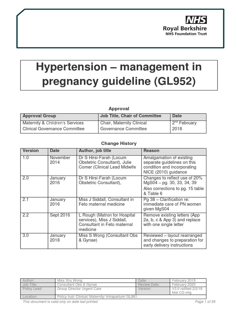Hypertension - Management in Pregnancy Guideline (GL952) : Approval ...
