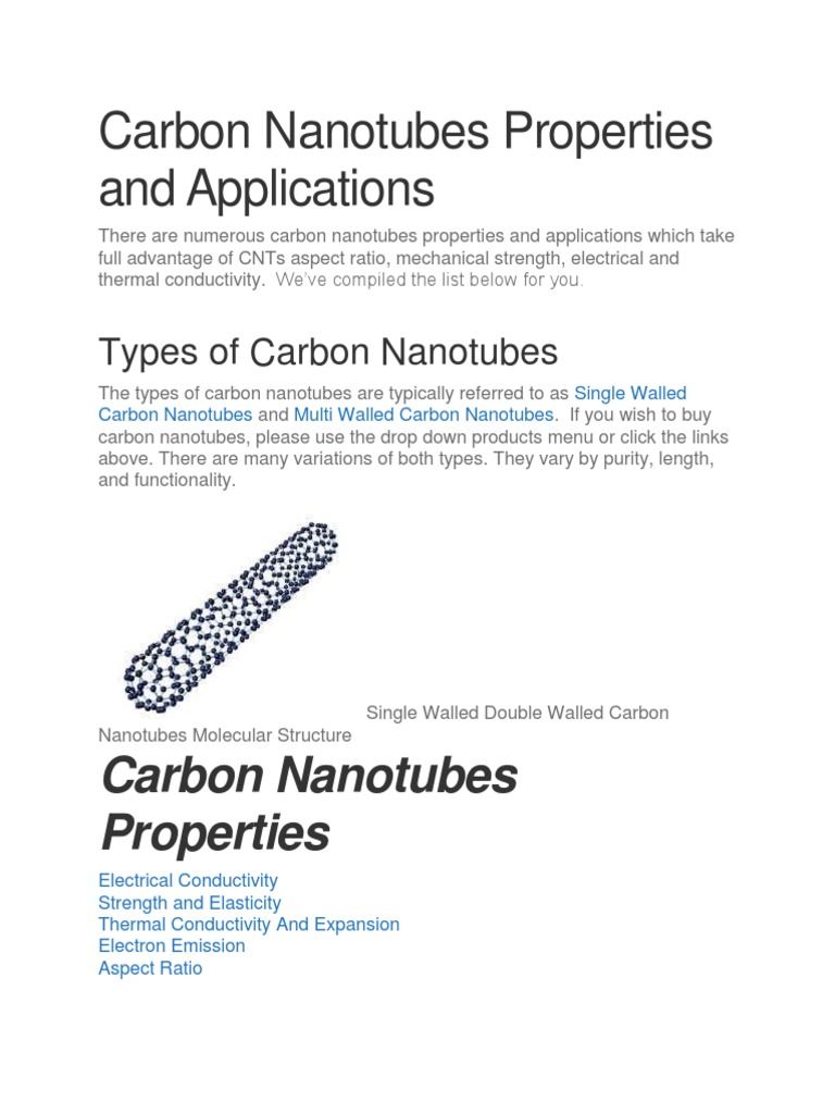 Carbon Nanotubes Properties and Applications | PDF | Carbon Nanotube ...