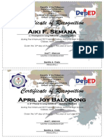 Certificate of Recognition: Aiki F. Semana