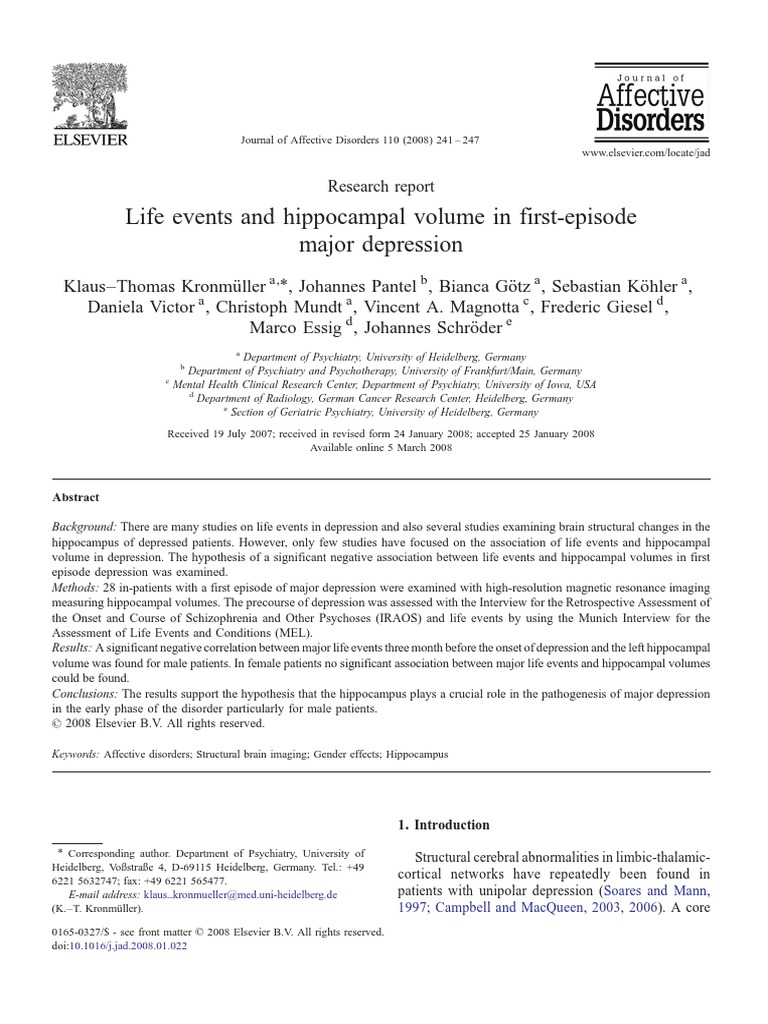 2008 Kronmueller Life Events and Hippocampal | PDF | Hippocampus ...