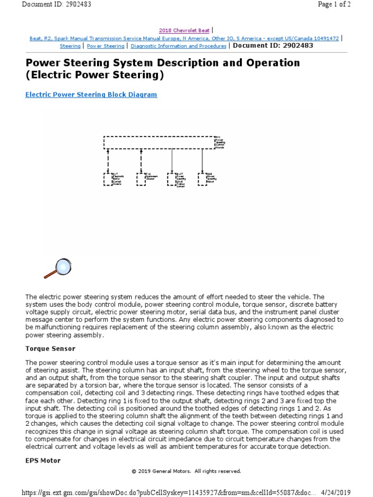 Power Steering System Description and Operation (Electric Power ...