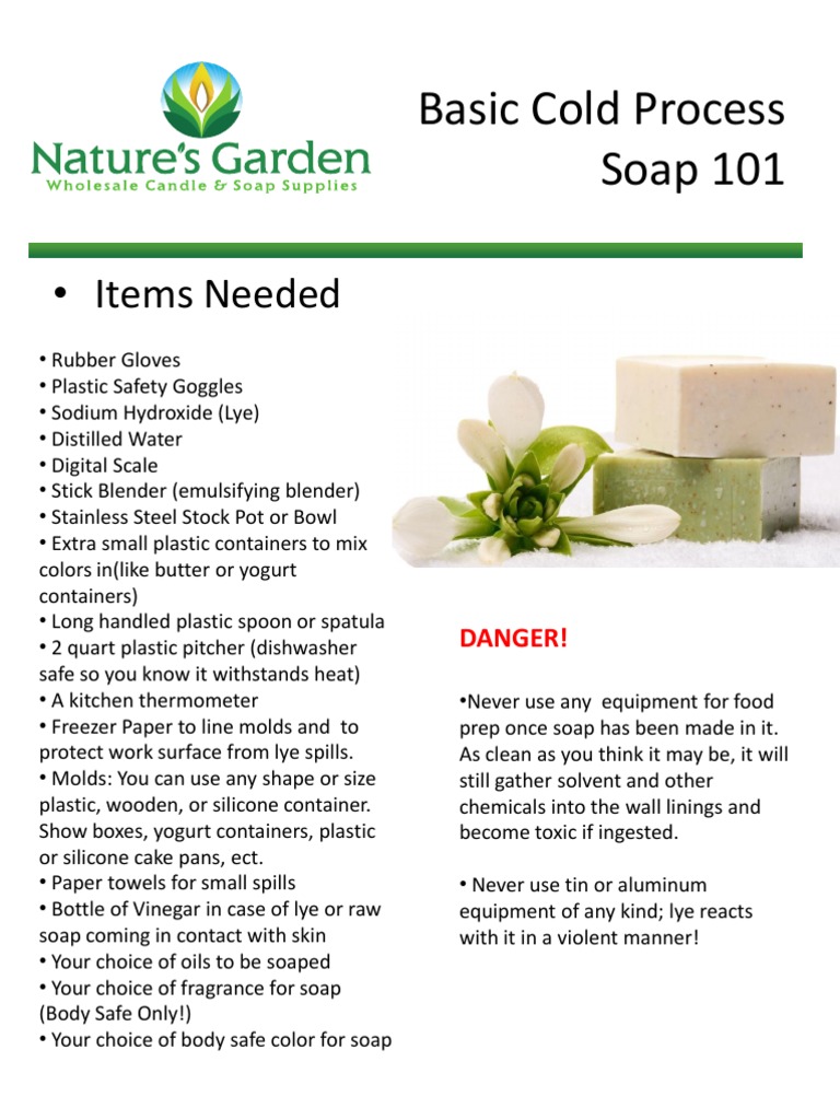Basic Cold Process Soap 101: - Items Needed | PDF | Sodium Hydroxide | Soap
