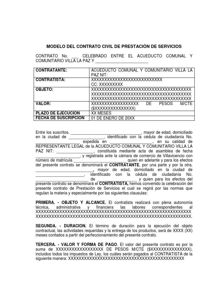 Anexo 4. Modelo Contrato Civil de Prestacion de Servicios | PDF | Gobierno